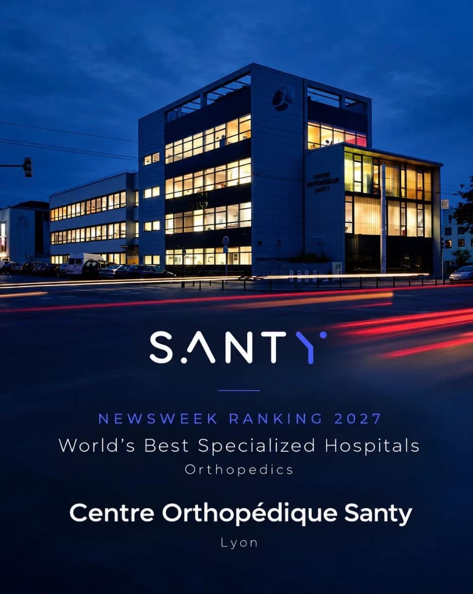 Bâtiment du Centre Orthopédique Santy à Lyon, avec la mention Newsweek Ranking 2027, World’s Best Specialized Hospitals, Orthopedics.